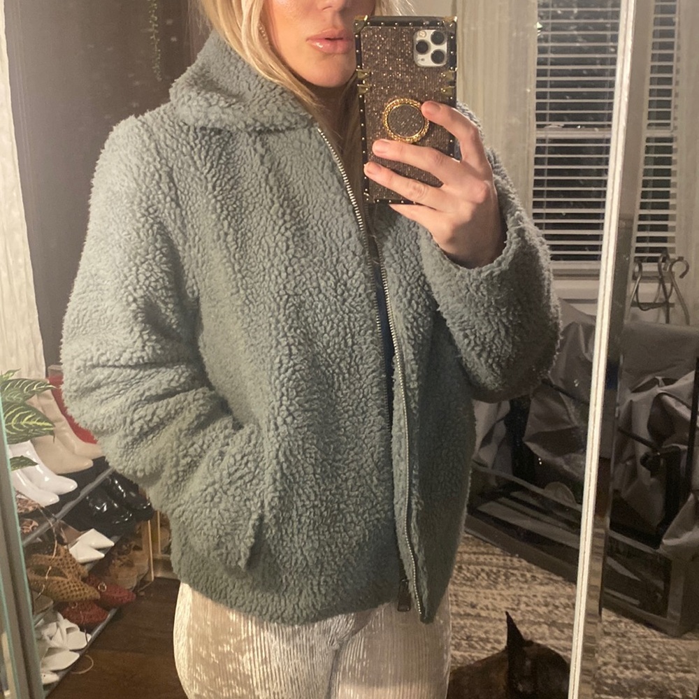 Sage green teddy jacket